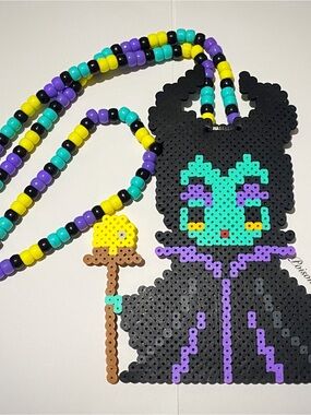 Perler Bead Maleficent Necklace - Black, Teal, Purple, Yellow